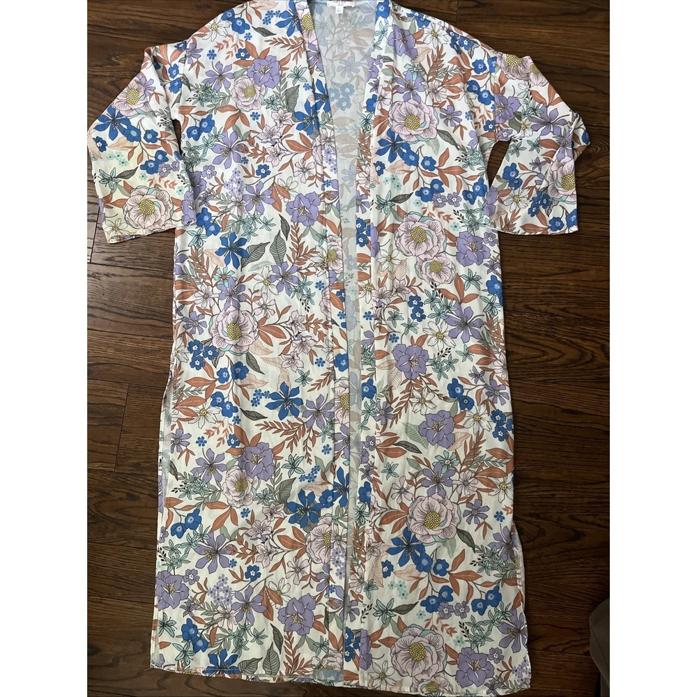 Peach Love California Colorful Floral Kimono Cover Up Beach Swim Nightgown Med